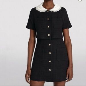 Sandro Black Textured Jacket with Gold Button